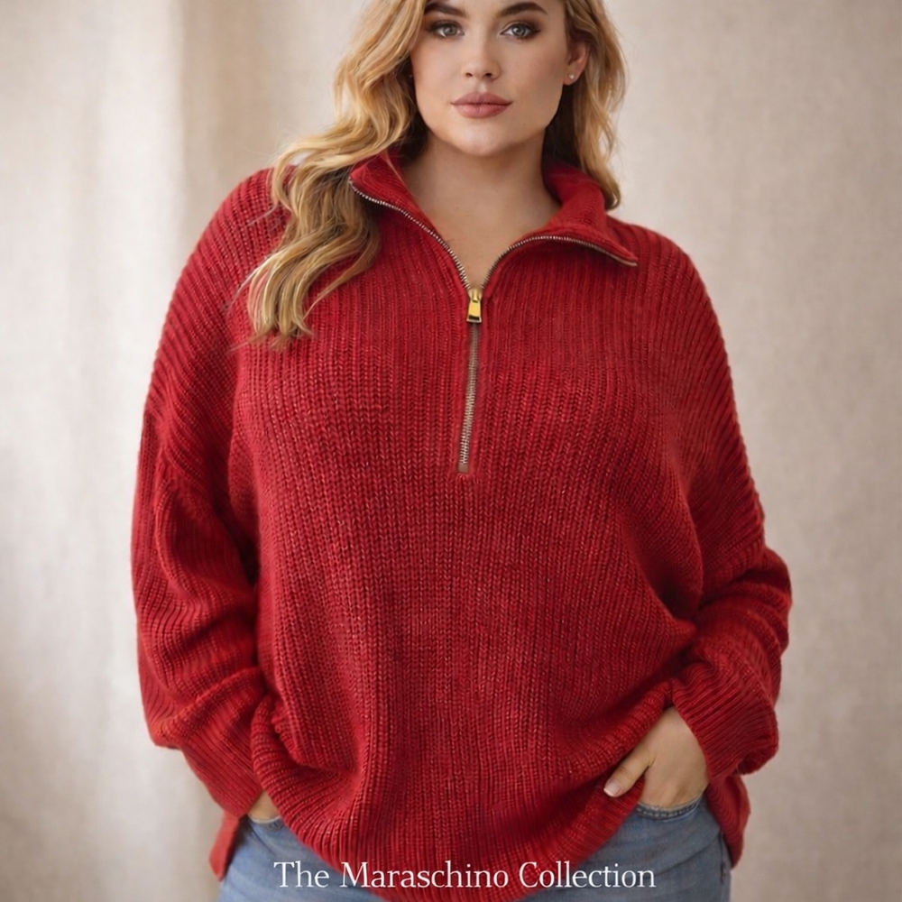 Torrid Red Quarter Zip Ribbed Sweater | Plus Size 1